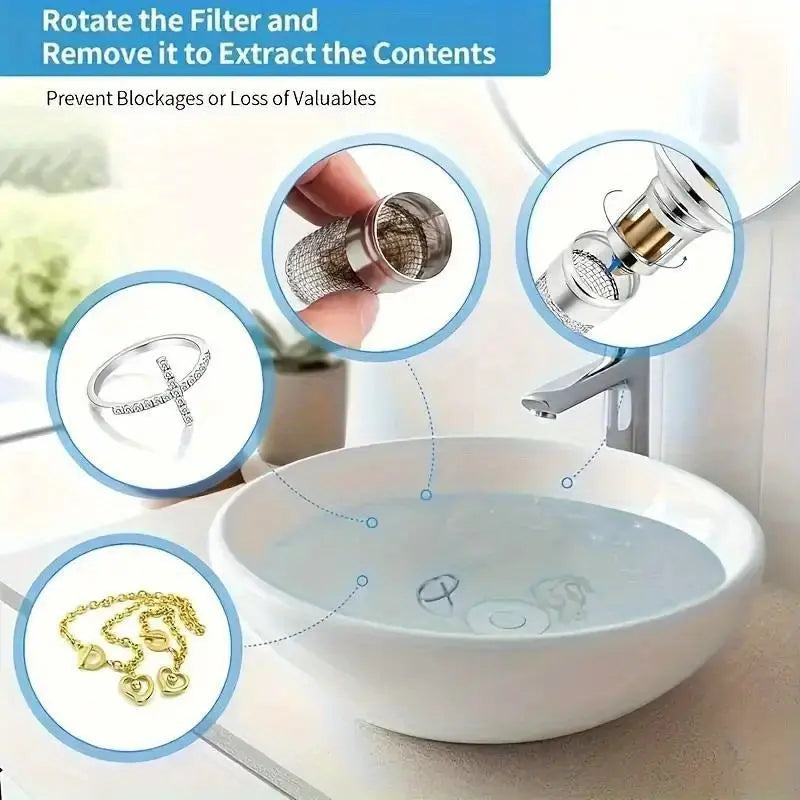 ⚡️Limited Time Offer: 💥HZA™ Universal Pop-Up Sink Drain Filter – Stainless Steel Anti-Clog Design