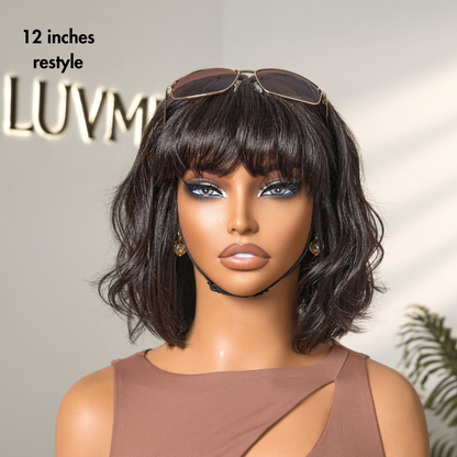 Tiktok Exclusive Deal | Put On and Go Realistic Glueless Yaki Straight Bob with Bangs Minimalist Lace Wig 100% Human Hair