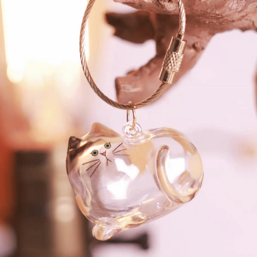 🐾1 Count Transparent Cat Hair Storage Capsule Keychain,🐱 Keepsake Decoration for Cat Lovers, 6 Cute Cat Designs Available💕
