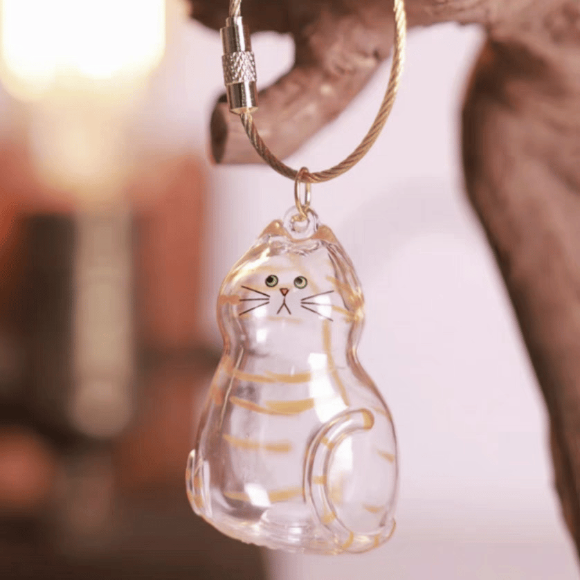 🐾1 Count Transparent Cat Hair Storage Capsule Keychain,🐱 Keepsake Decoration for Cat Lovers, 6 Cute Cat Designs Available💕