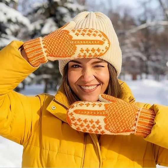 🎅🎄The Naughty List Mittens Cozy Knit with Hidden Attitude Funny Christmas Gift for Adults DIY Toy Orange & Cream Pattern