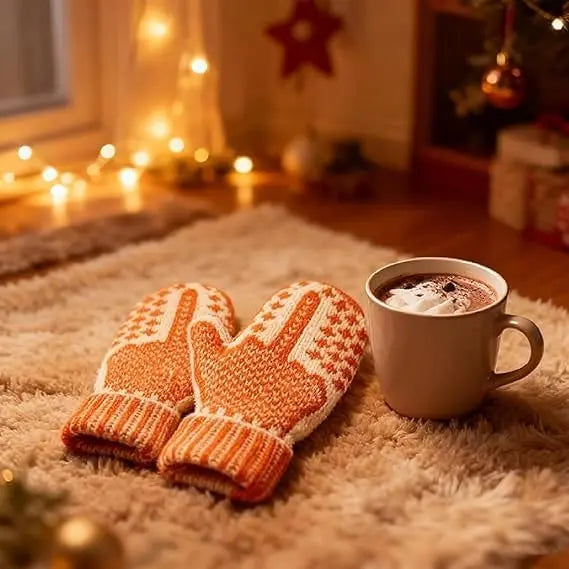 🎅🎄The Naughty List Mittens Cozy Knit with Hidden Attitude Funny Christmas Gift for Adults DIY Toy Orange & Cream Pattern