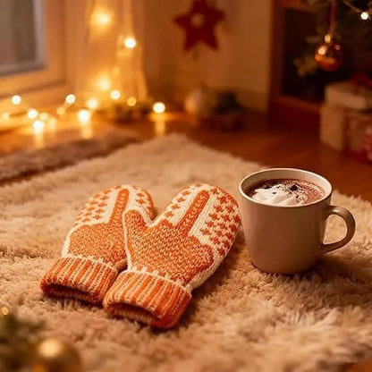 🎅🎄The Naughty List Mittens Cozy Knit with Hidden Attitude Funny Christmas Gift for Adults DIY Toy Orange & Cream Pattern