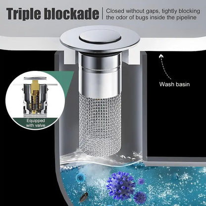 ⚡️Limited Time Offer: 💥HZA™ Universal Pop-Up Sink Drain Filter – Stainless Steel Anti-Clog Design